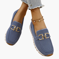 Textured Mesh-Style Slip-On Loafers with Metallic Vamp Ornament for Women