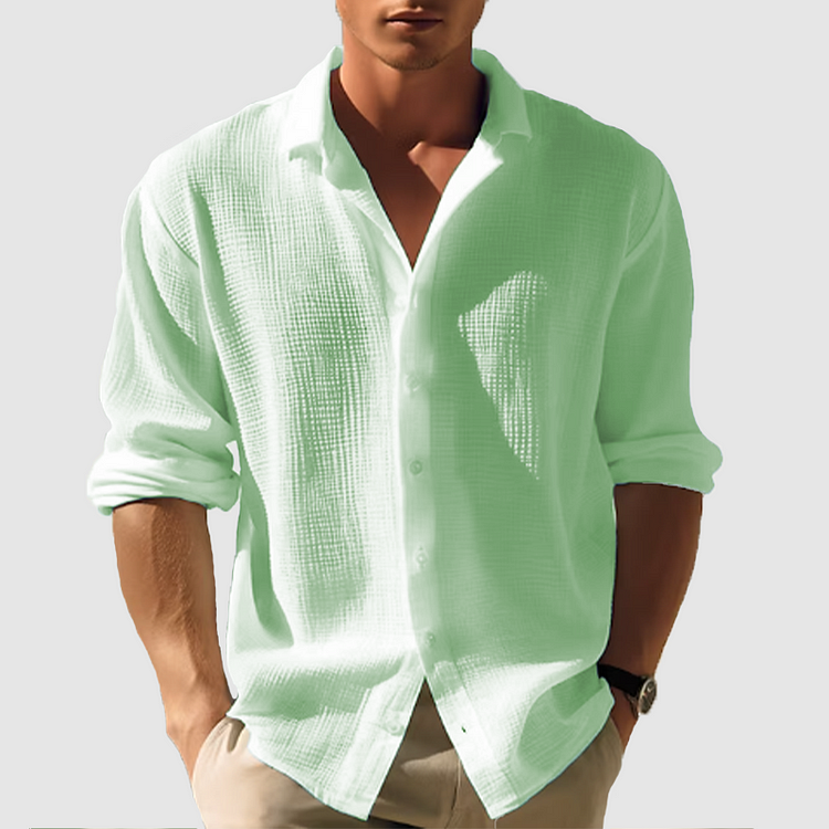 Textured Shirt with Relaxed Fit and Long Sleeves for Men