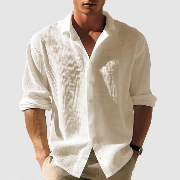Textured Shirt with Relaxed Fit and Long Sleeves for Men