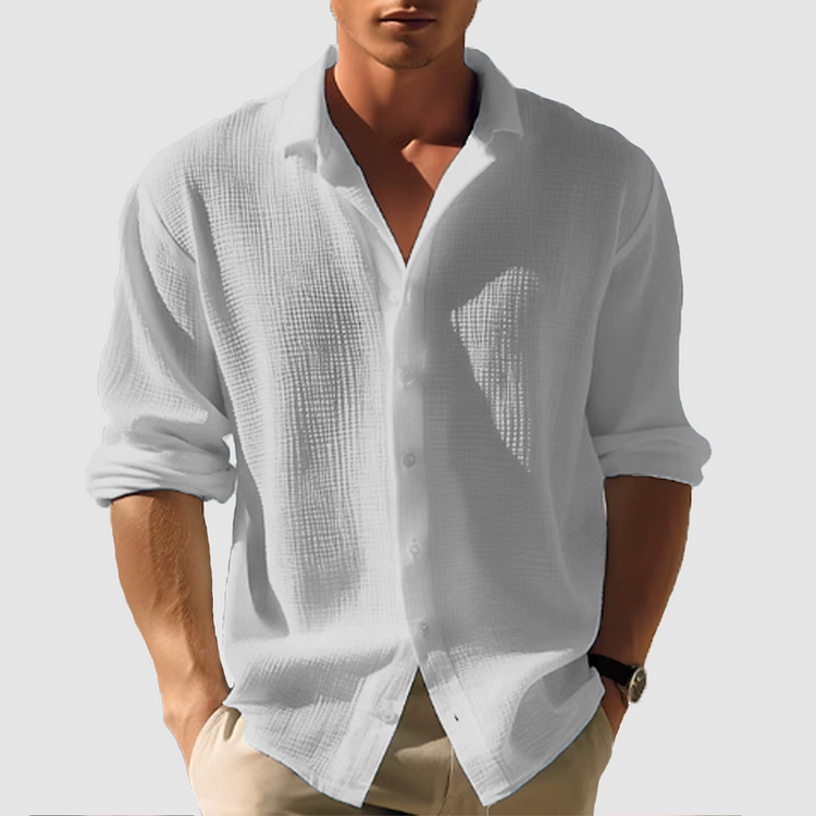 Textured Shirt with Relaxed Fit and Long Sleeves for Men