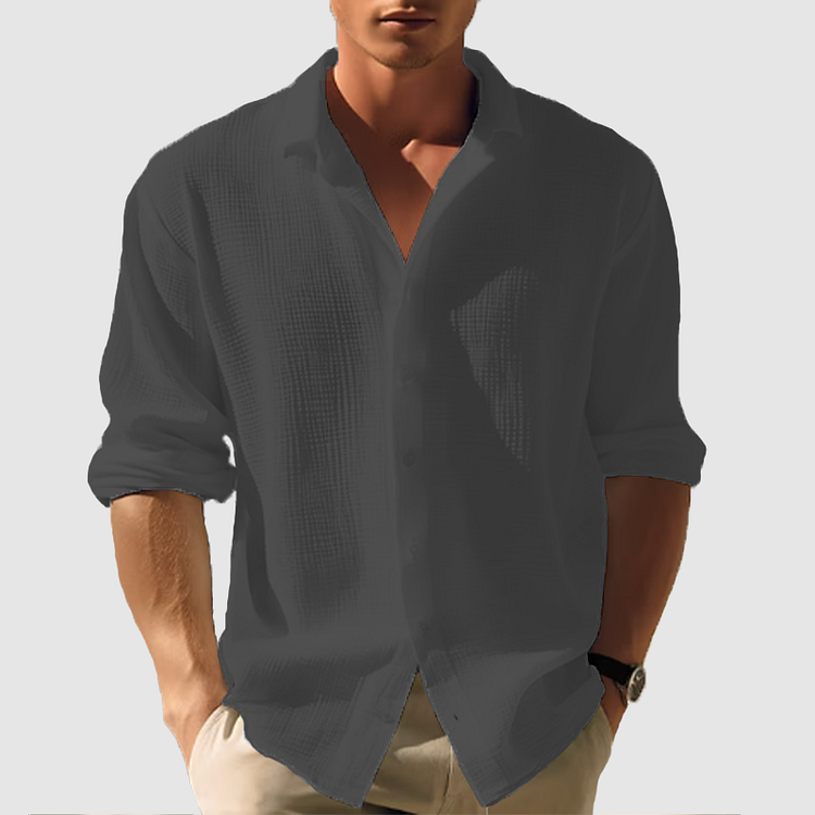 Textured Shirt with Relaxed Fit and Long Sleeves for Men