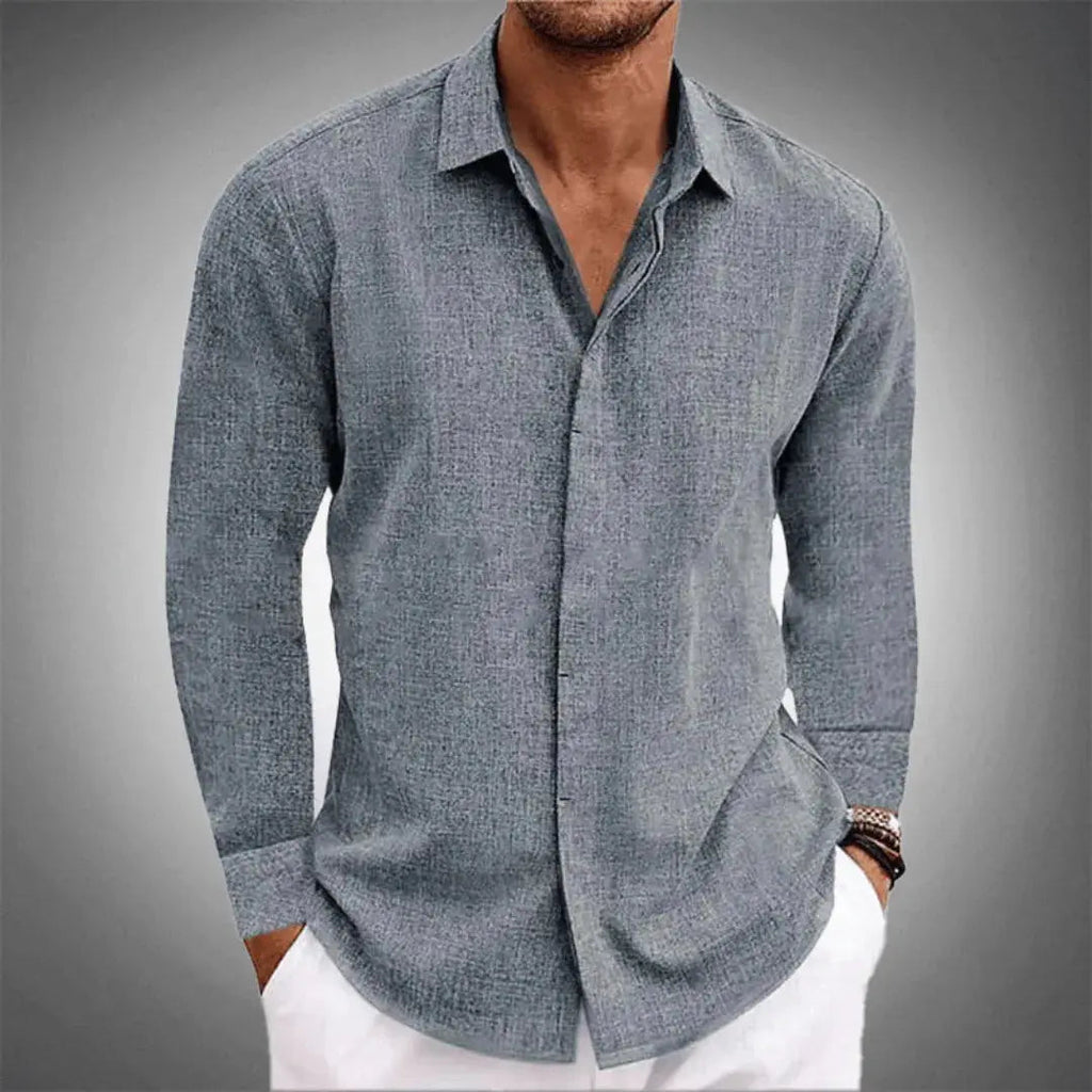 Textured Shirt with Spread Collar and Button Front for men