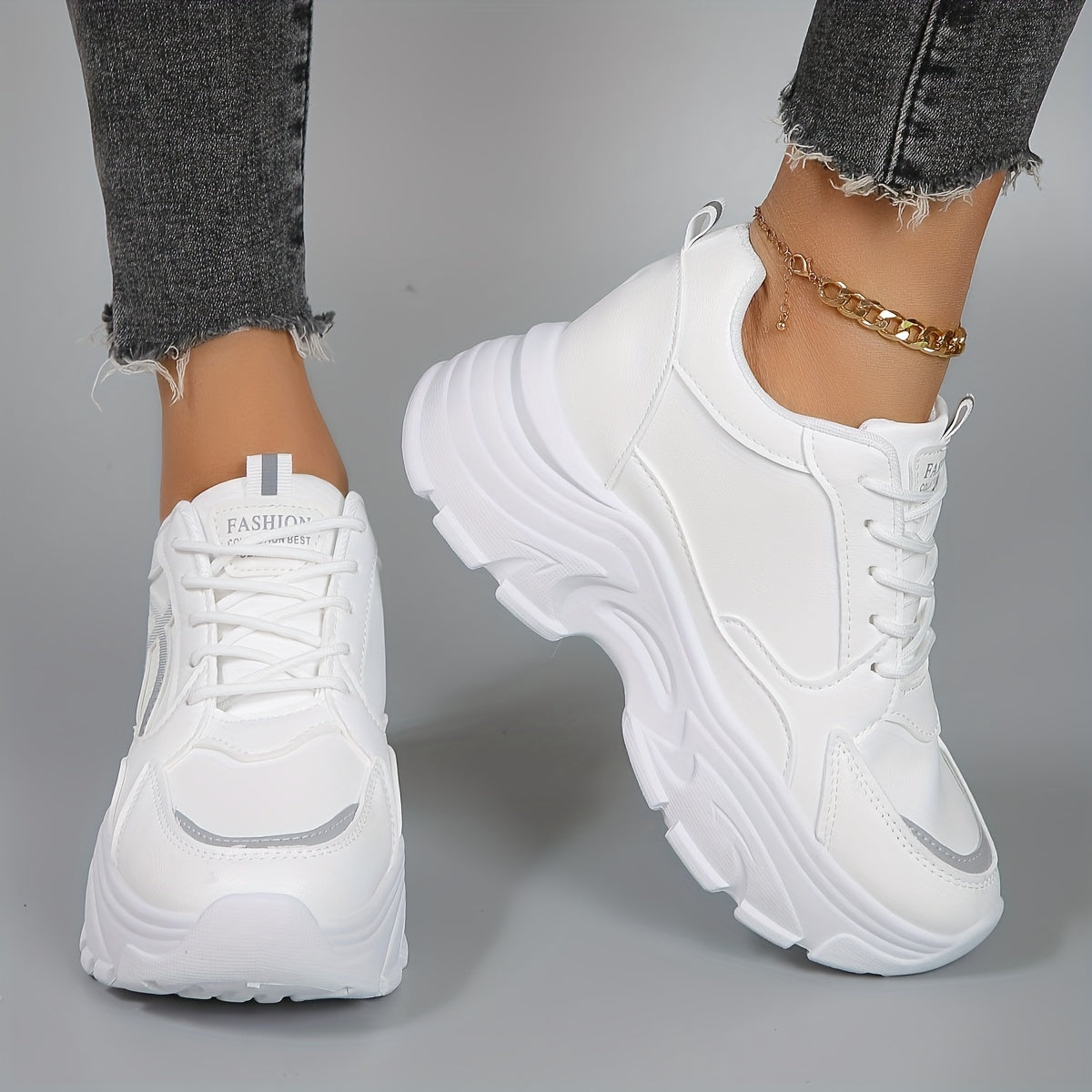 Thick-Sole Platform Sneakers with Mesh-Like Side Inserts for Women