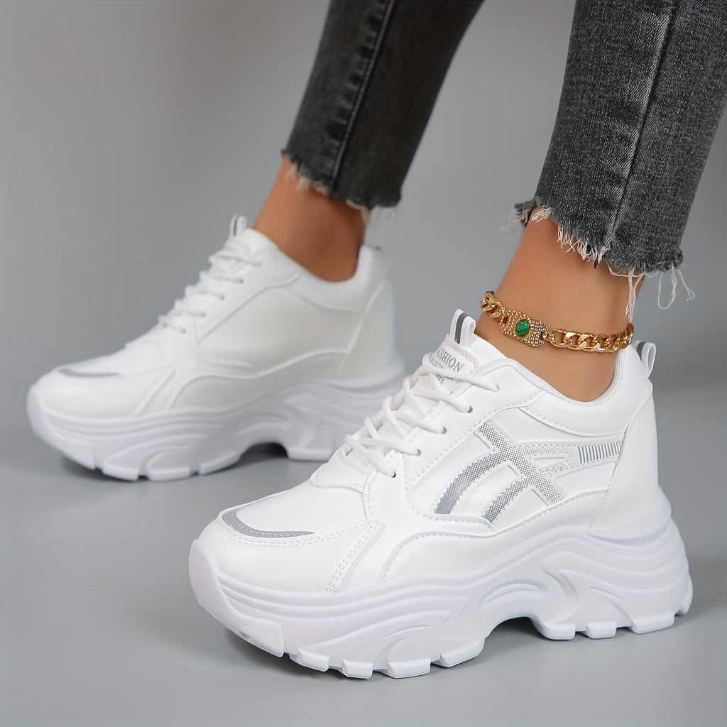 Thick-Sole Platform Sneakers with Mesh-Like Side Inserts for Women