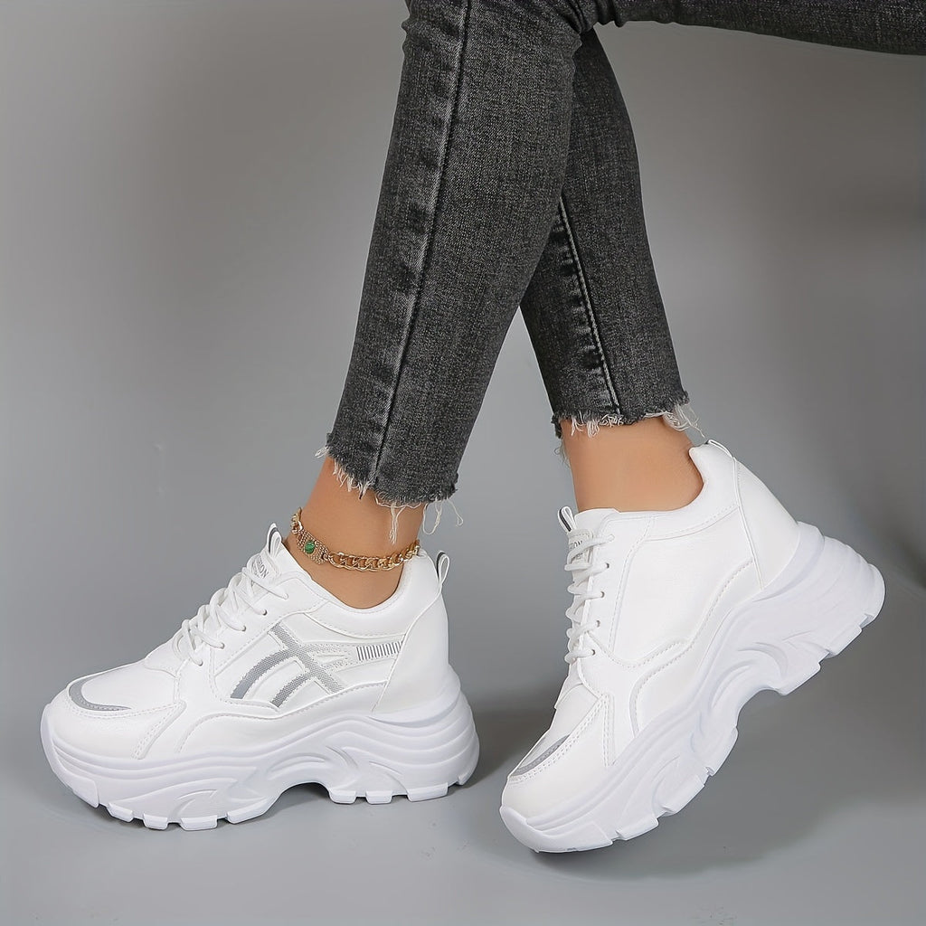Thick-Sole Platform Sneakers with Mesh-Like Side Inserts for Women
