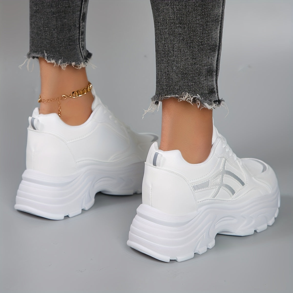 Thick-Sole Platform Sneakers with Mesh-Like Side Inserts for Women