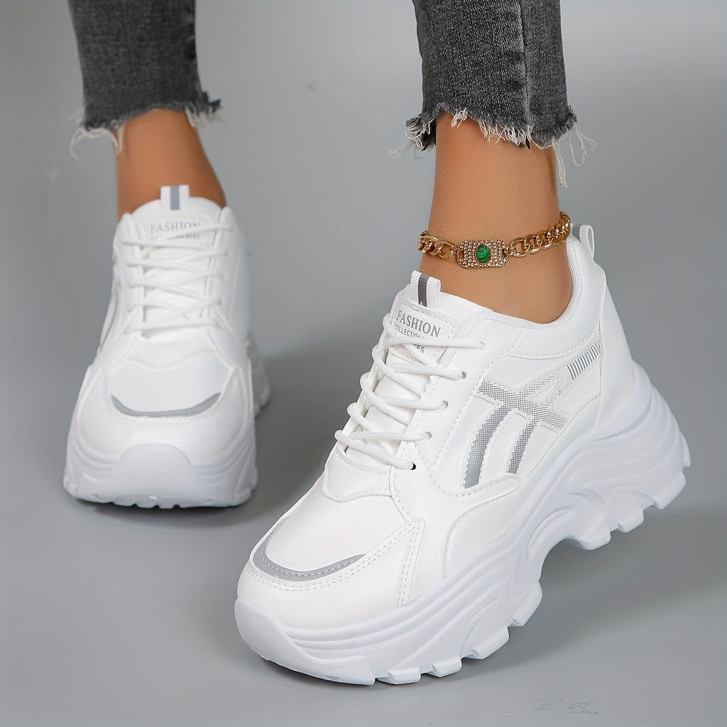 Thick-Sole Platform Sneakers with Mesh-Like Side Inserts for Women