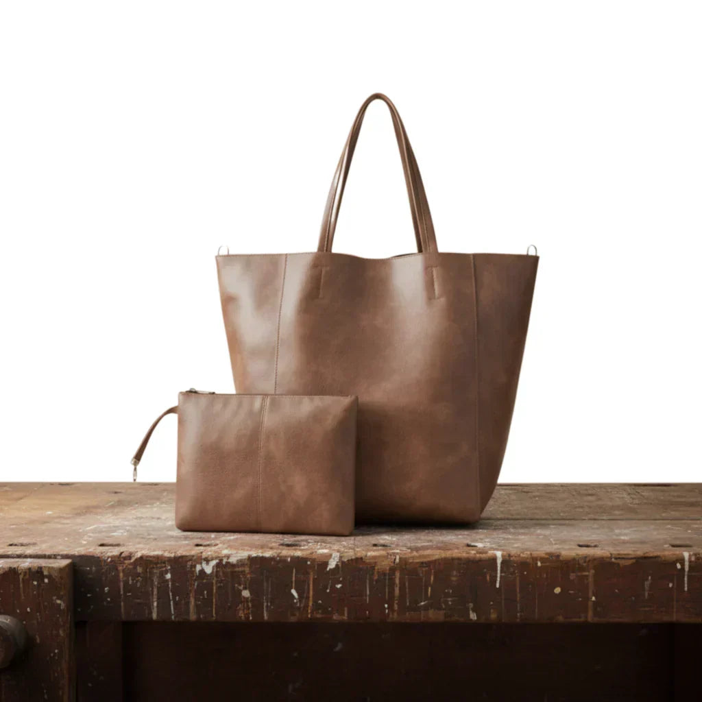 Tote Bag with Twin Handles and Matching Pouch for Womens
