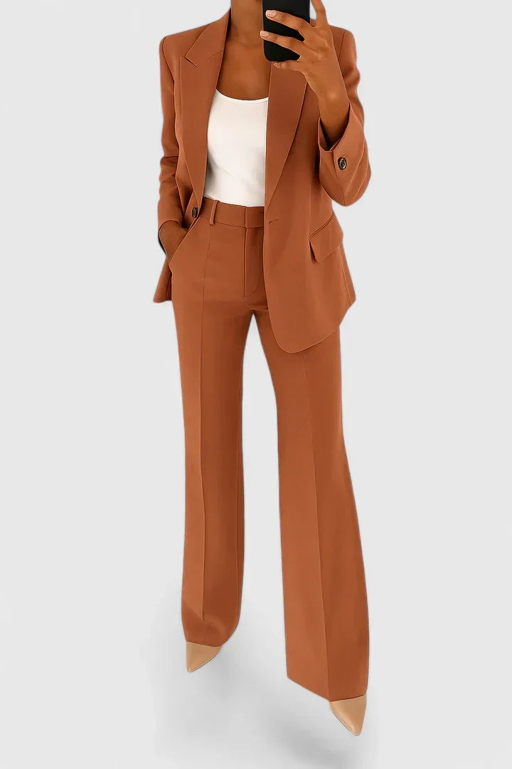 Two-Piece Blazer and Wide-Leg Trousers Set for Women