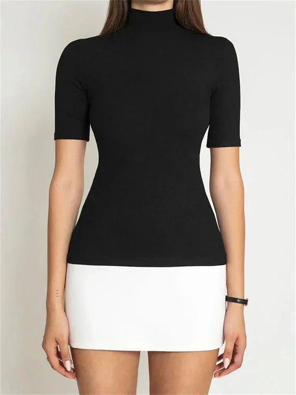 Two-Tone Short Dress with Turtleneck Neckline for Women