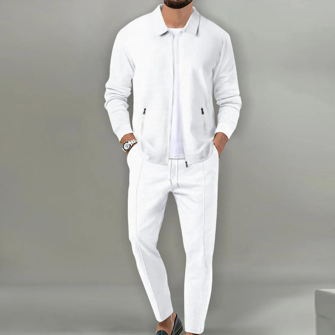 Two Piece Zip Front Tracksuit with Collar for Mens