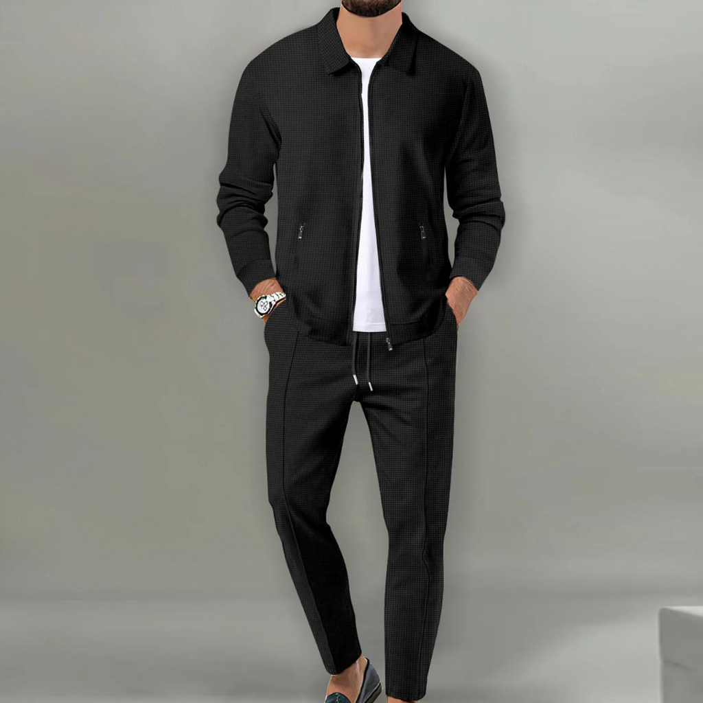 Two Piece Zip Front Tracksuit with Collar for Mens