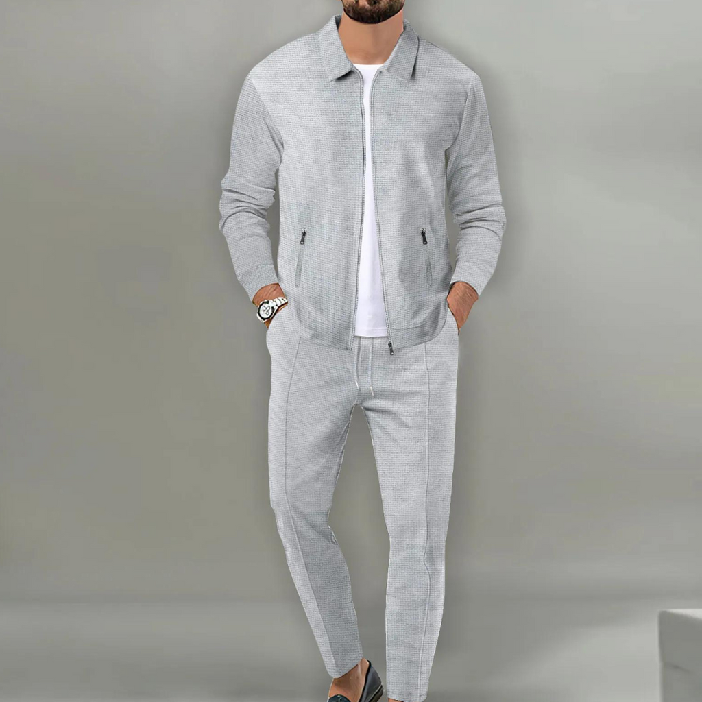 Two Piece Zip Front Tracksuit with Collar for Mens