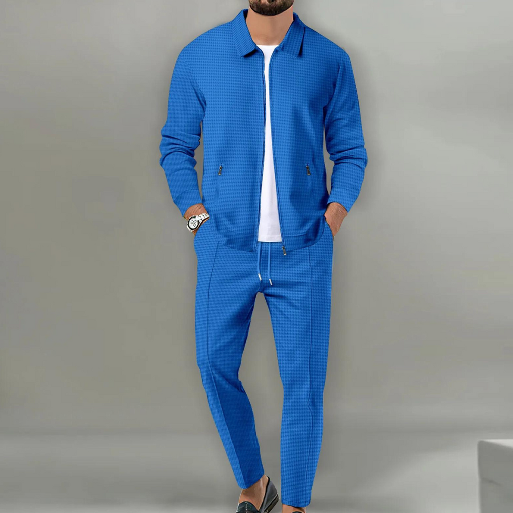 Two Piece Zip Front Tracksuit with Collar for Mens
