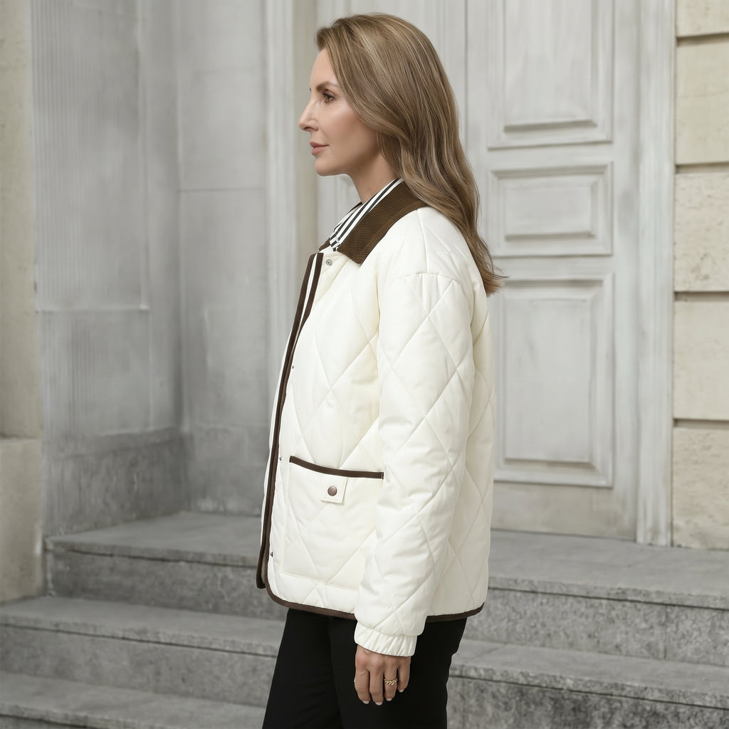 Diamond-Quilted Padded Jacket with Front Pockets for Women