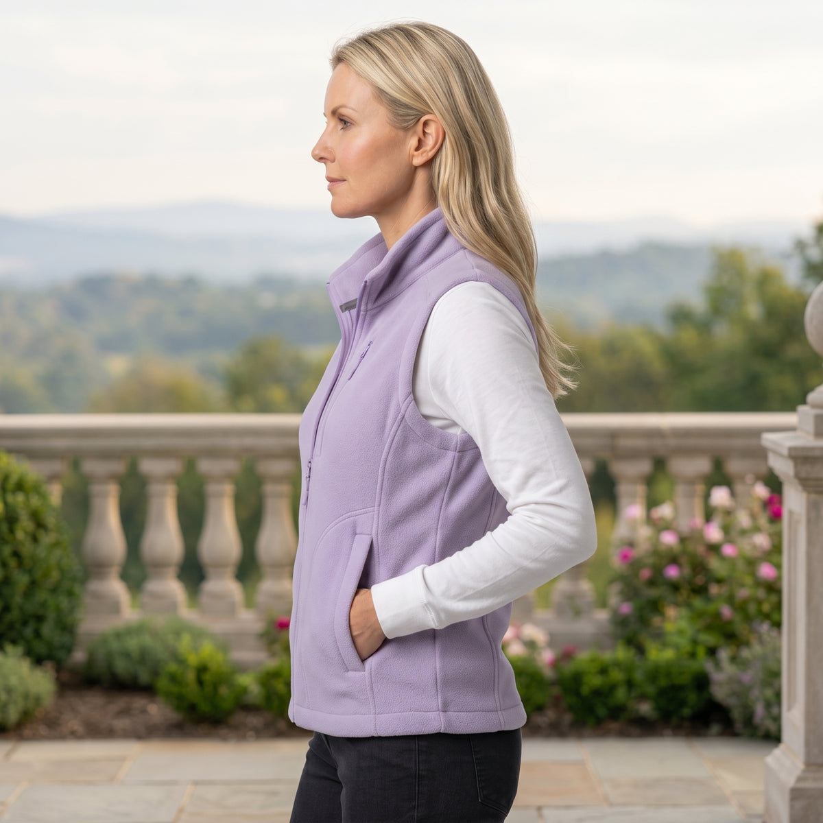 Stand Collar Layering Vest with Side Pockets for Women