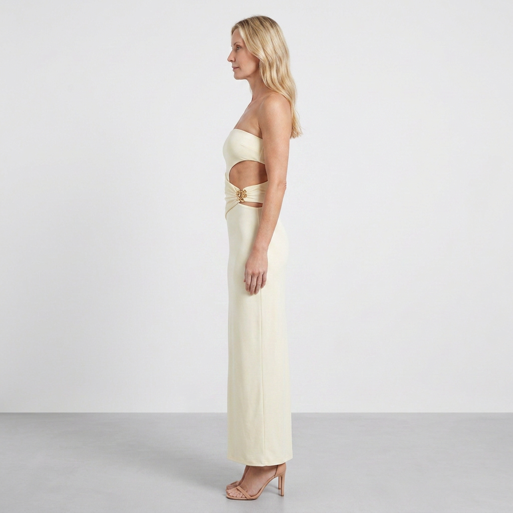 Strapless Maxi Dress with Side Waist Cutout for Women