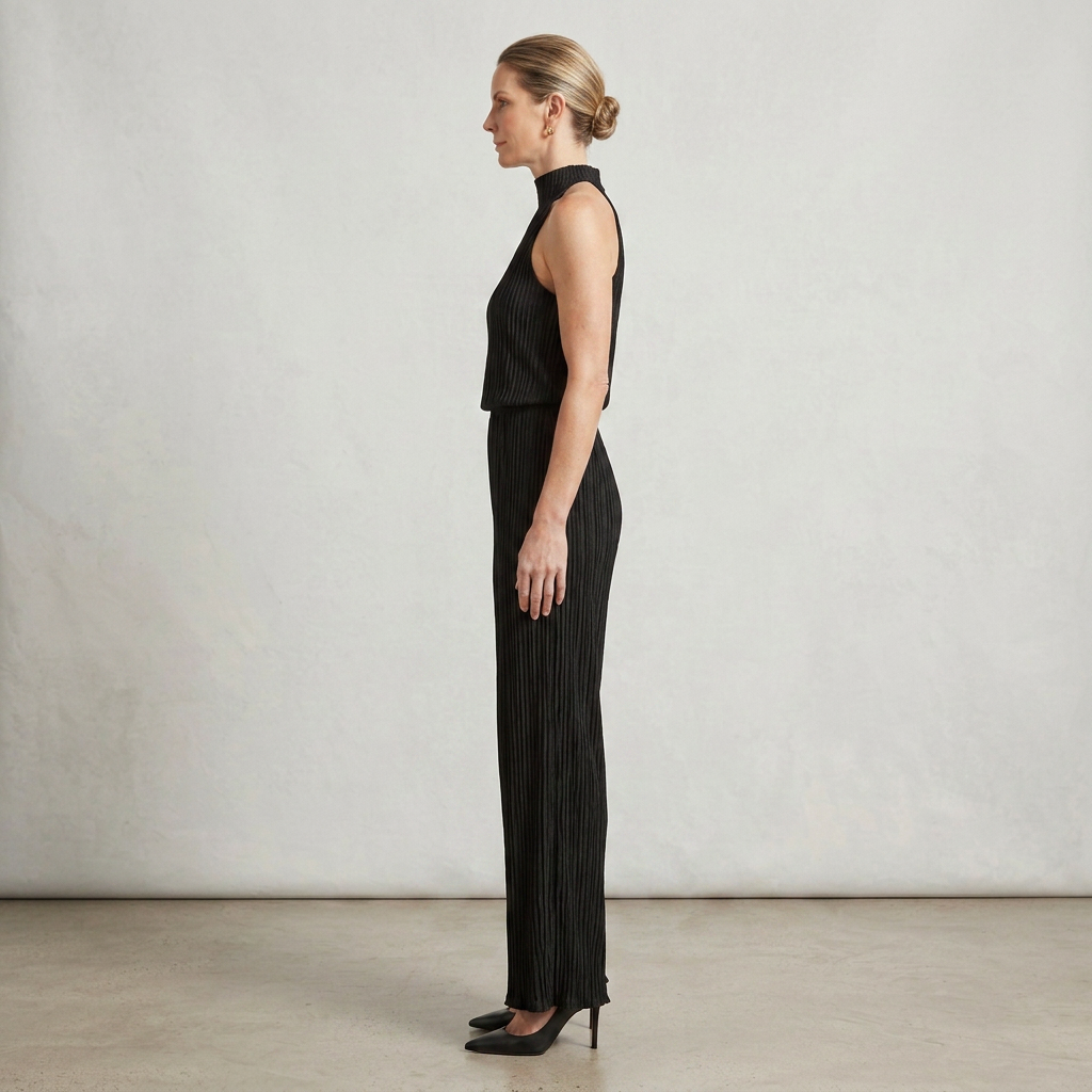 Pleated Two-Piece Set with Wide-Leg Trousers for Women