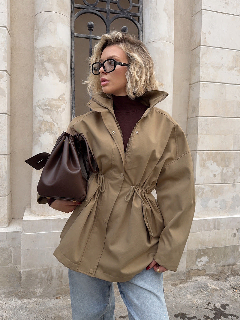 Utility Jacket with Adjustable Drawstring Waist for Womens