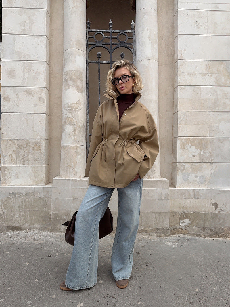 Utility Jacket with Adjustable Drawstring Waist for Womens