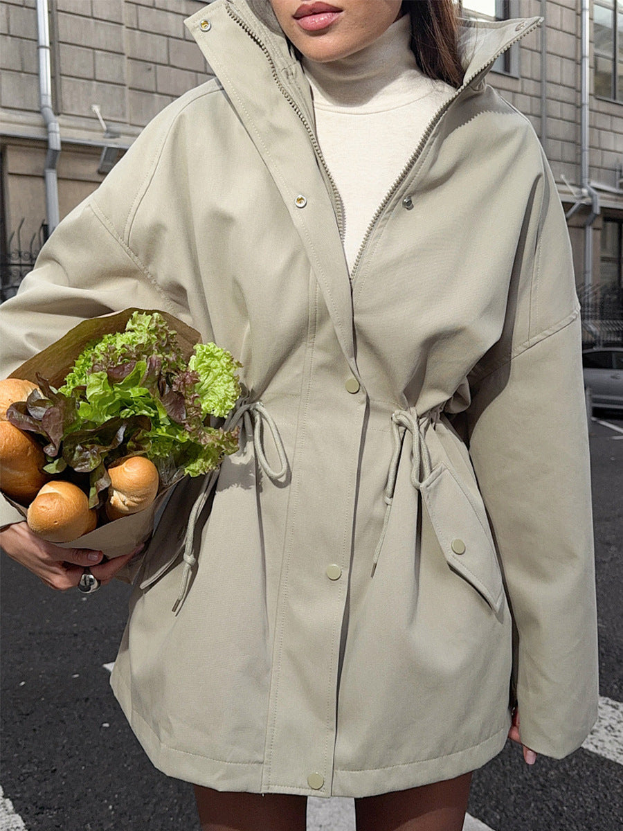 Utility Jacket with Adjustable Drawstring Waist for Womens
