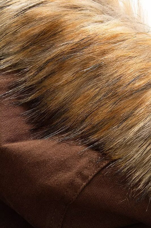Utility Jacket with Faux Fur Hood and Pockets for Womens