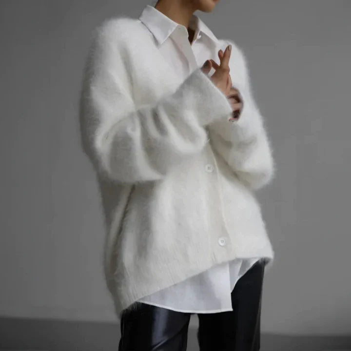 V-Neck Cardigan with Ribbed Cuffs for Women