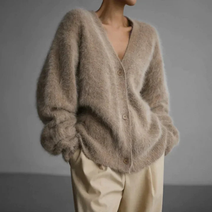V-Neck Cardigan with Ribbed Cuffs for Women