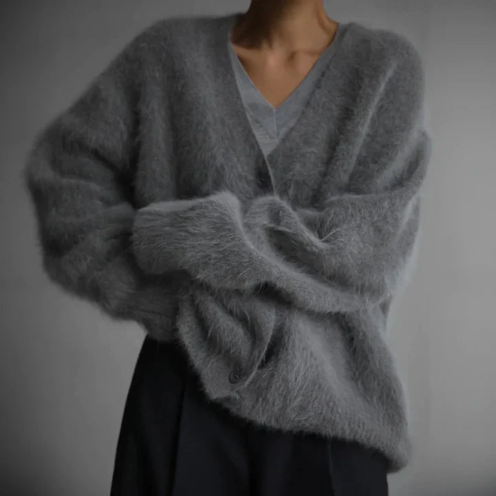 V-Neck Cardigan with Ribbed Cuffs for Women