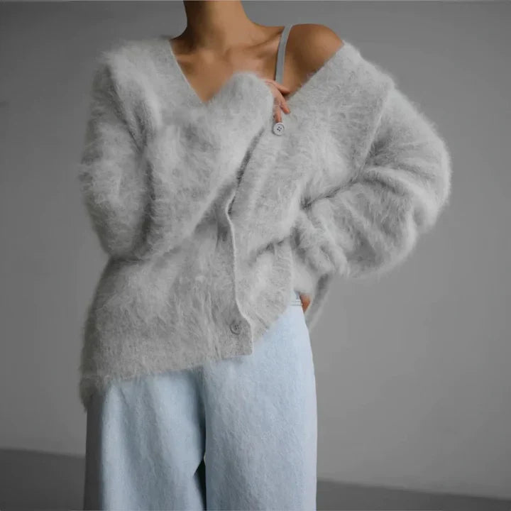 V-Neck Cardigan with Ribbed Cuffs for Women