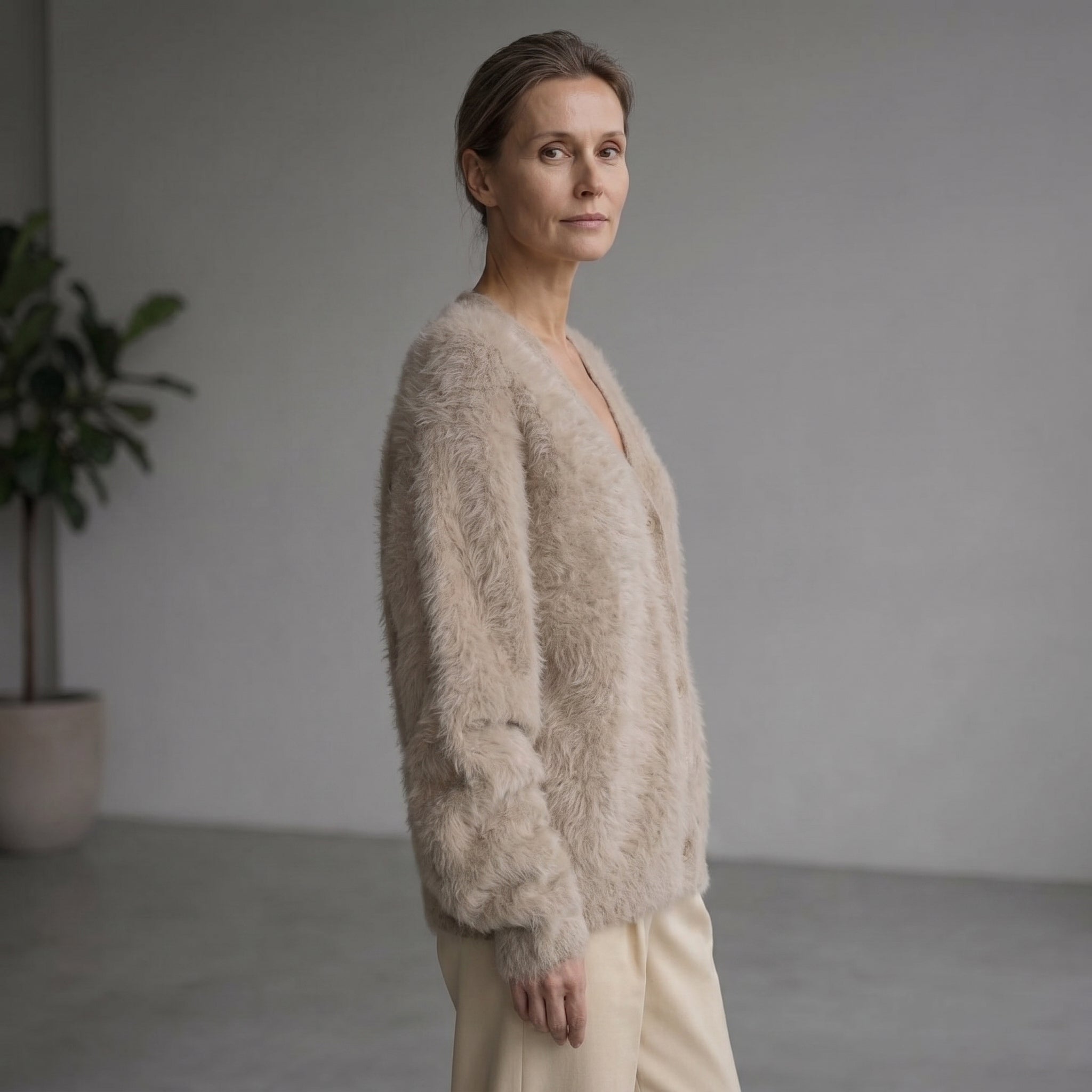 V-Neck Cardigan with Ribbed Cuffs for Women