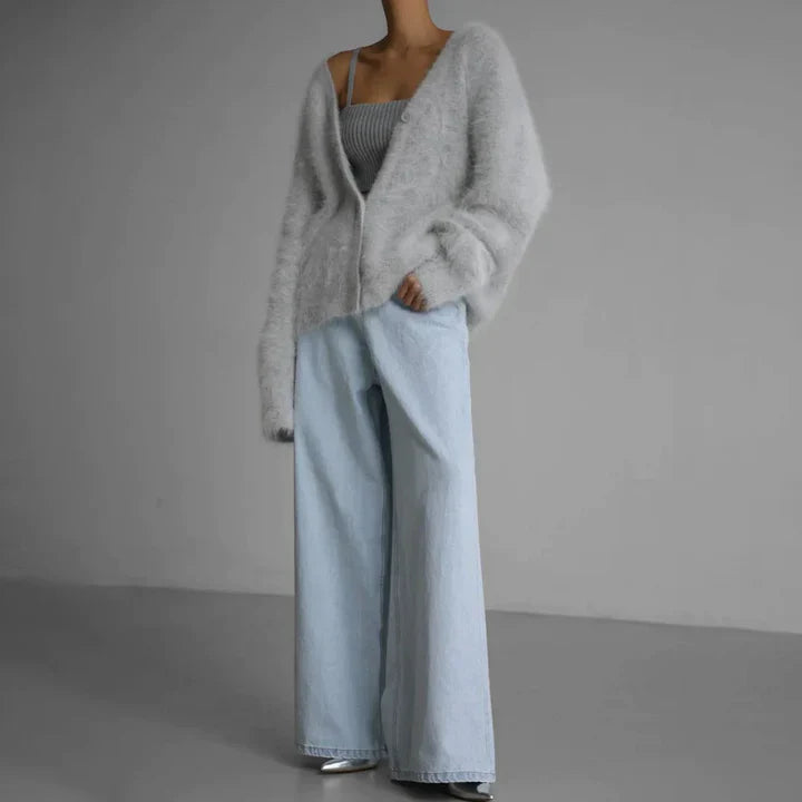 V-Neck Cardigan with Ribbed Cuffs for Women