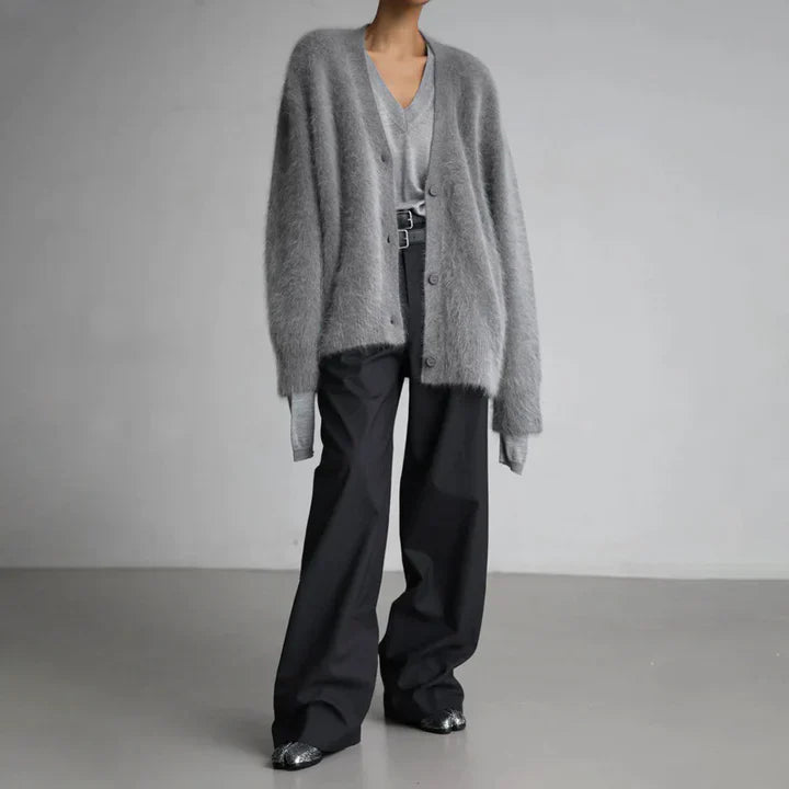 V-Neck Cardigan with Ribbed Cuffs for Women