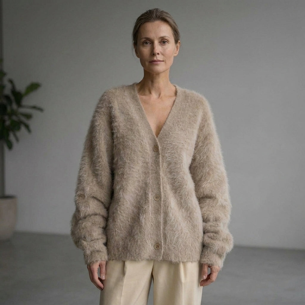 V-Neck Cardigan with Ribbed Cuffs for Women