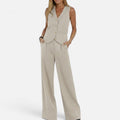 V Neck Waistcoat and Wide Leg Trouser Set for women