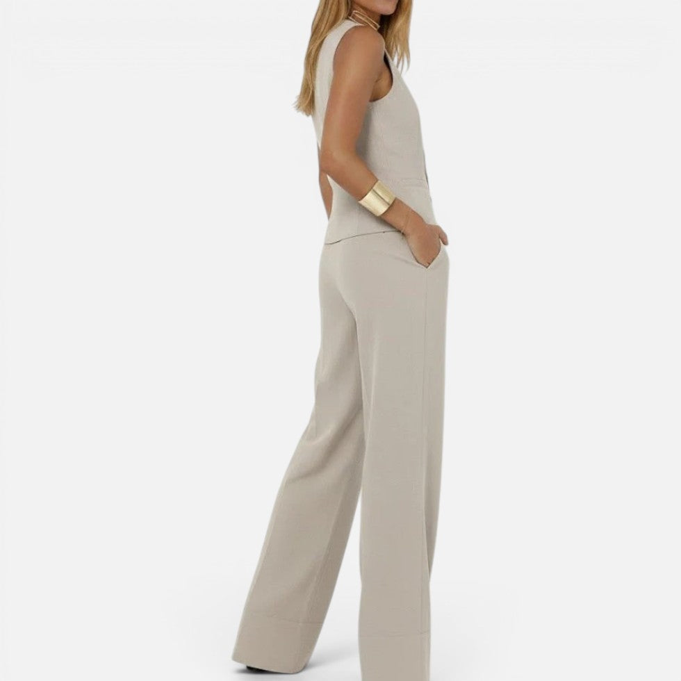 V Neck Waistcoat and Wide Leg Trouser Set for women