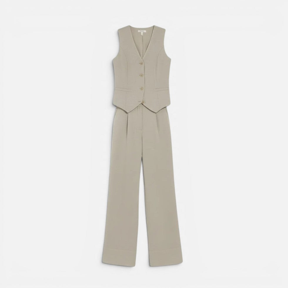 V Neck Waistcoat and Wide Leg Trouser Set for women