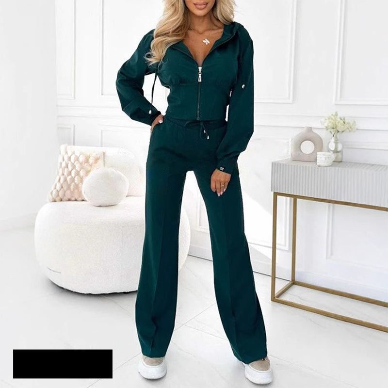 Velour Tracksuit with Zip Hood and Straight Leg for Women