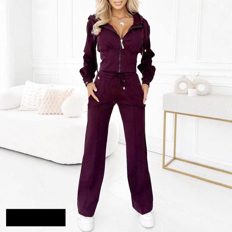 Velour Tracksuit with Zip Hood and Straight Leg for Women