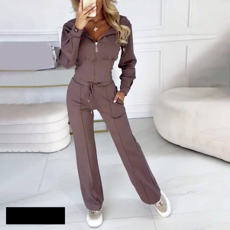 Velour Tracksuit with Zip Hood and Straight Leg for Women