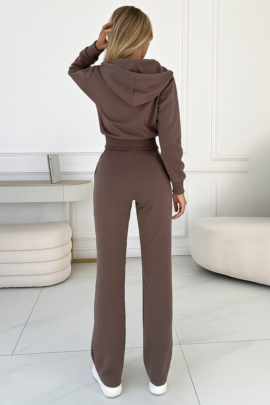 Velour Tracksuit with Zip Hood and Straight Leg for Women