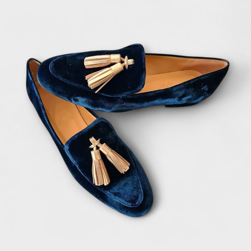 Velvet-Like Tassel Loafers with Low Flat Heel for Women