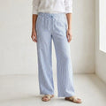Vertical Stripe Wide-Leg Trousers with Drawstring Waistband for Women