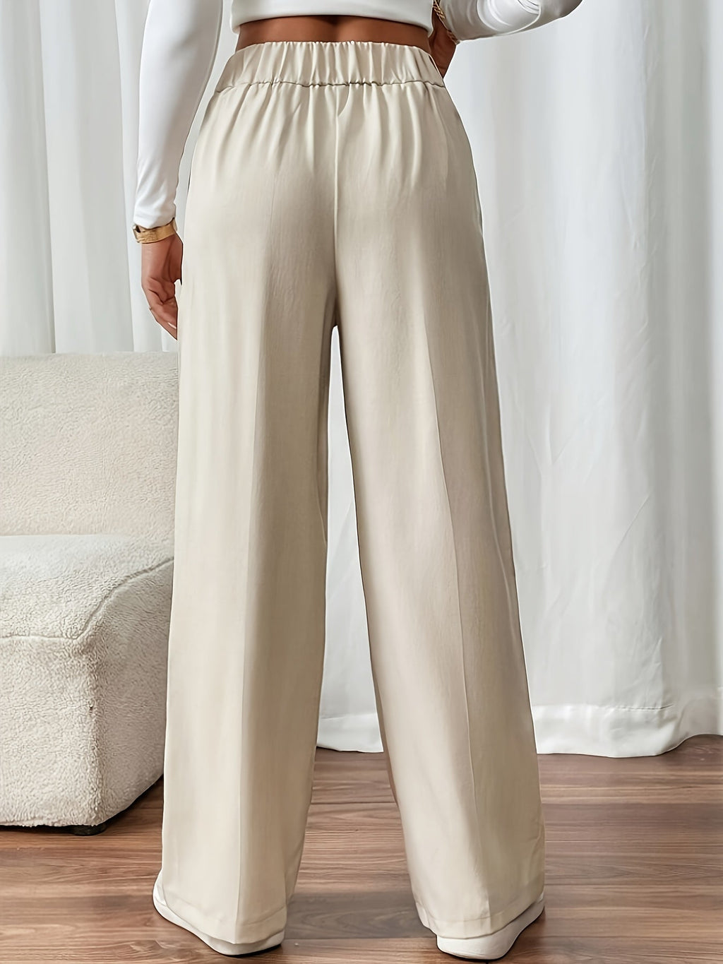 Wide-Leg Trousers with Elastic Waist and Pockets for Women