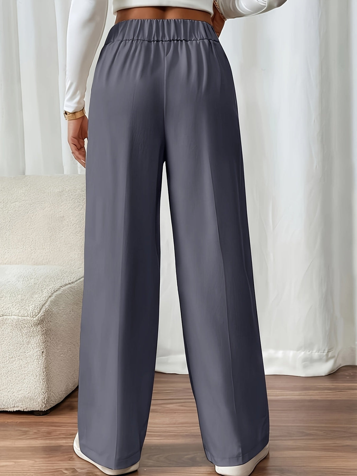 Wide-Leg Trousers with Elastic Waist and Pockets for Women