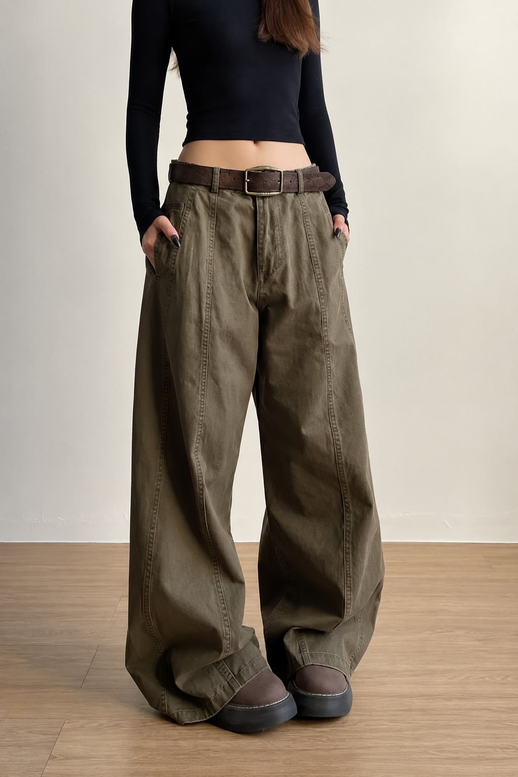 Wide Leg Trousers with High Waist and Pockets for Women