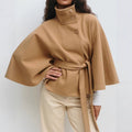 Wide Sleeve Cape Coat with Self-Tie Waist Belt for Women