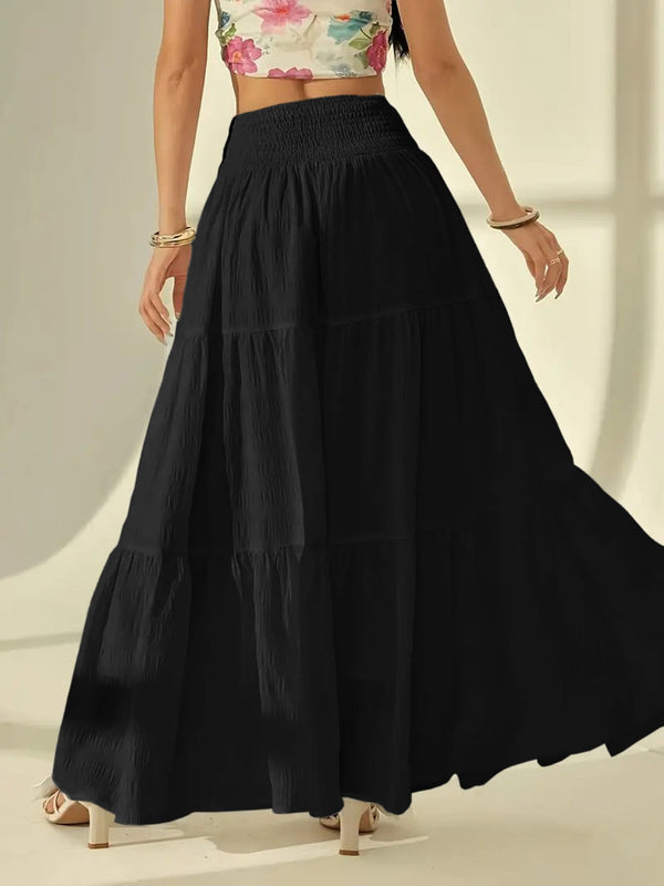 Women’s Maxi Skirt with Smocked Waist and Gathered Panels