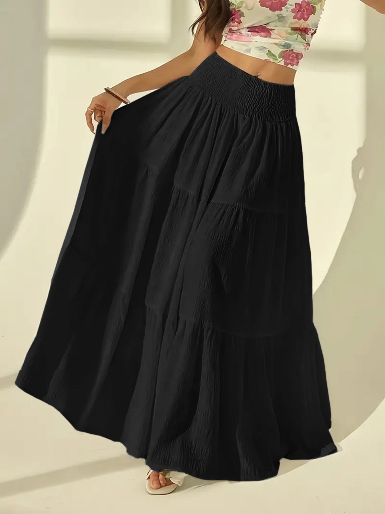Women’s Maxi Skirt with Smocked Waist and Gathered Panels