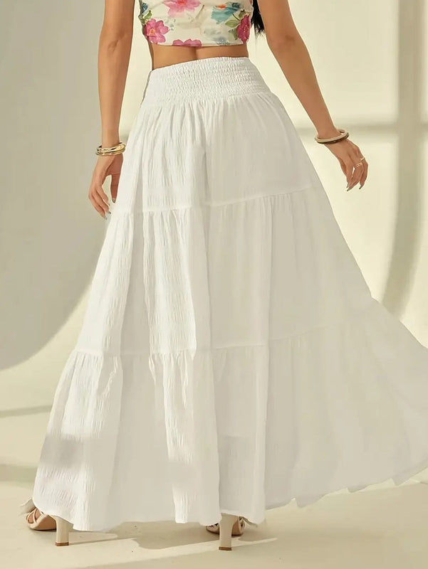Women’s Maxi Skirt with Smocked Waist and Gathered Panels